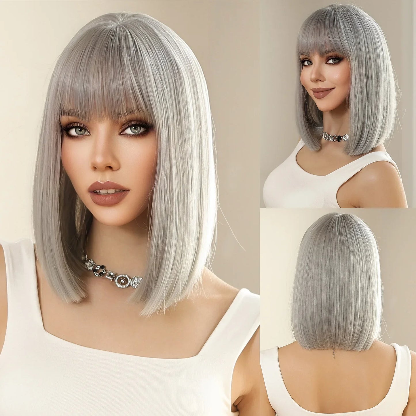 Blonde Short Curly Bob Synthetic Wig with Bangs – Platinum Golden Lolita Cosplay Wig for Women, Heat-Resistant for Daily & Party Use