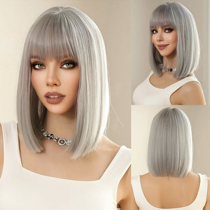 Blonde Short Curly Bob Synthetic Wig with Bangs – Platinum Golden Lolita Cosplay Wig for Women, Heat-Resistant for Daily & Party Use