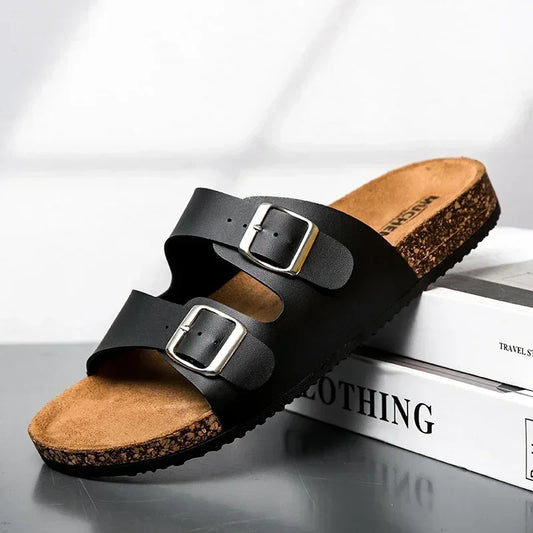 Unisex Summer Cork Slippers – Fashion Comfortable Outdoor Sandals for Men, Microfiber Flat Shoes, Plus Size 36–46