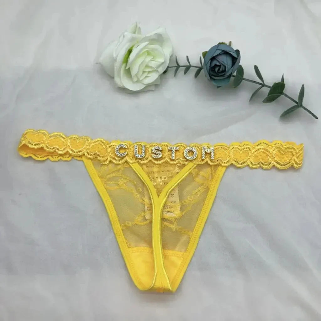 Custom Rhinestone Letter Thong Panties – Personalized Sexy G-String Underwear DIY Name Bikini Jewelry Gift for Women