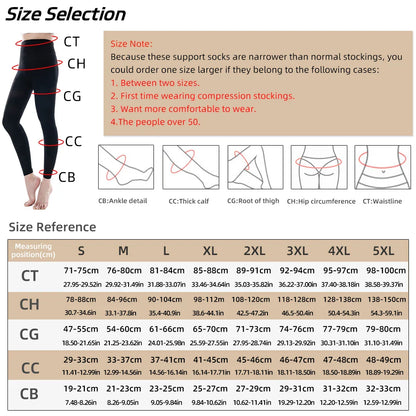 Women's Medical Compression Pantyhose Stockings: 20-30mmHg Footless Graduated Support - Varicose Veins Relief, Sizes M-5XL