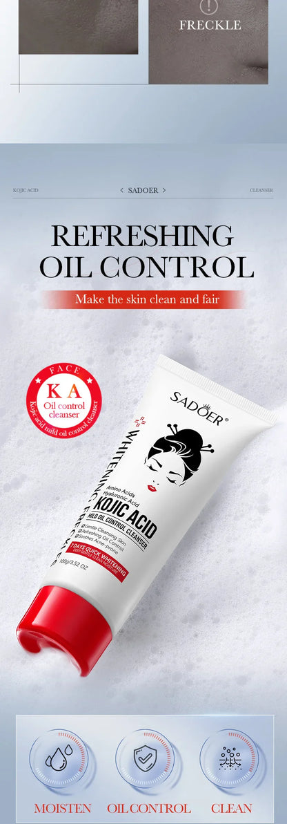 SADOER Kojic Acid Facial Cleanser – Moisturizing & Brightening Face Wash Foam for Skincare