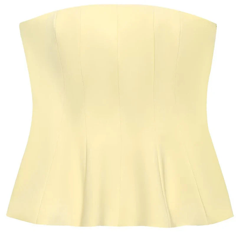 HXAO Women’s Summer 2025 Corset Tube Top – Ruffled Bustier Vest, Sleeveless Backless Tank in White, Pink, Blue, Yellow & Black