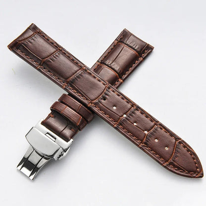 Genuine Leather Watch Band with Wooden Box – Replacement Strap with Butterfly Clasp, 18mm 20mm 22mm Bracelet Accessory
