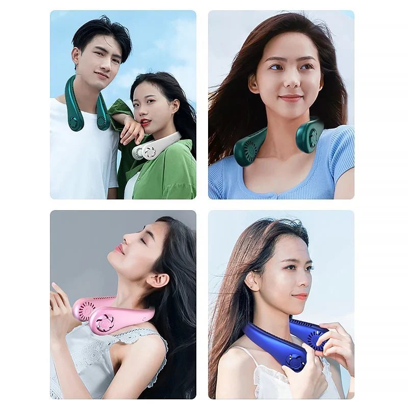 New Mini Neck Portable Bladeless Fan - 1200mAh Rechargeable Air Cooler, 3 Speeds for Summer Sports, Hanging Neck Design