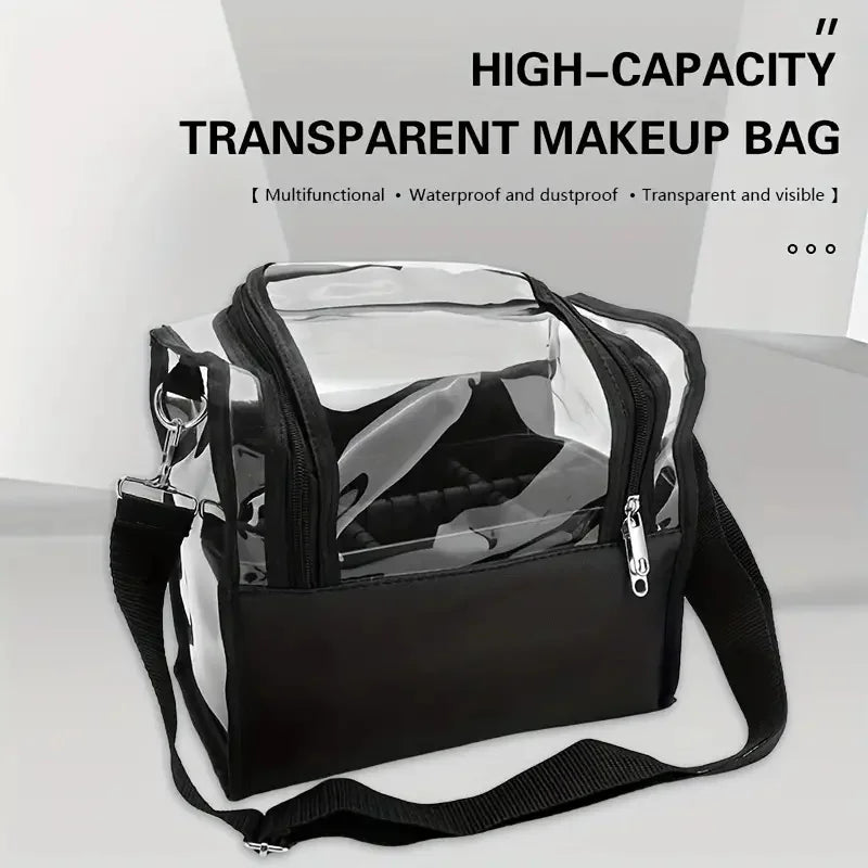 Makeup Brush Holder Backpack – Clear Waterproof Cosmetic Organizer Travel Case with Adjustable Strap & Divider