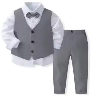 Gentleman Outfit for Boys – Spring Autumn Birthday Cotton Vest & Suit Set, Kids Solid Formal Clothing