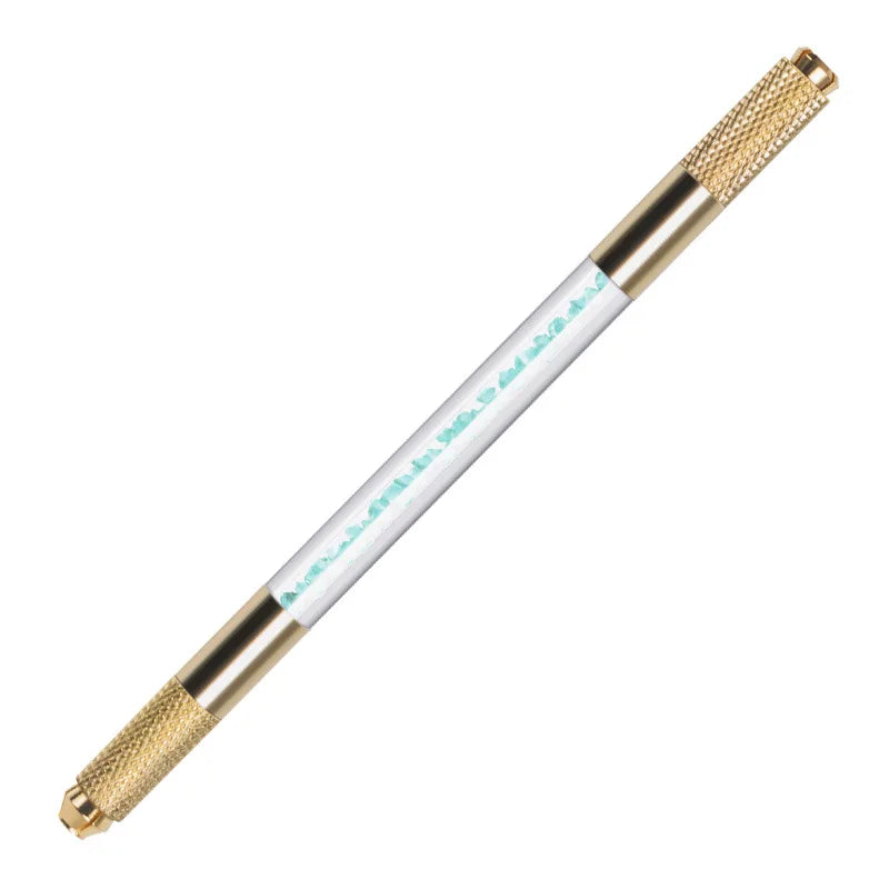 Manual Double-Ended Crystal Acrylic Microblading Pen – Permanent Makeup Eyebrow Tattoo Tool for Flat & Round Needles