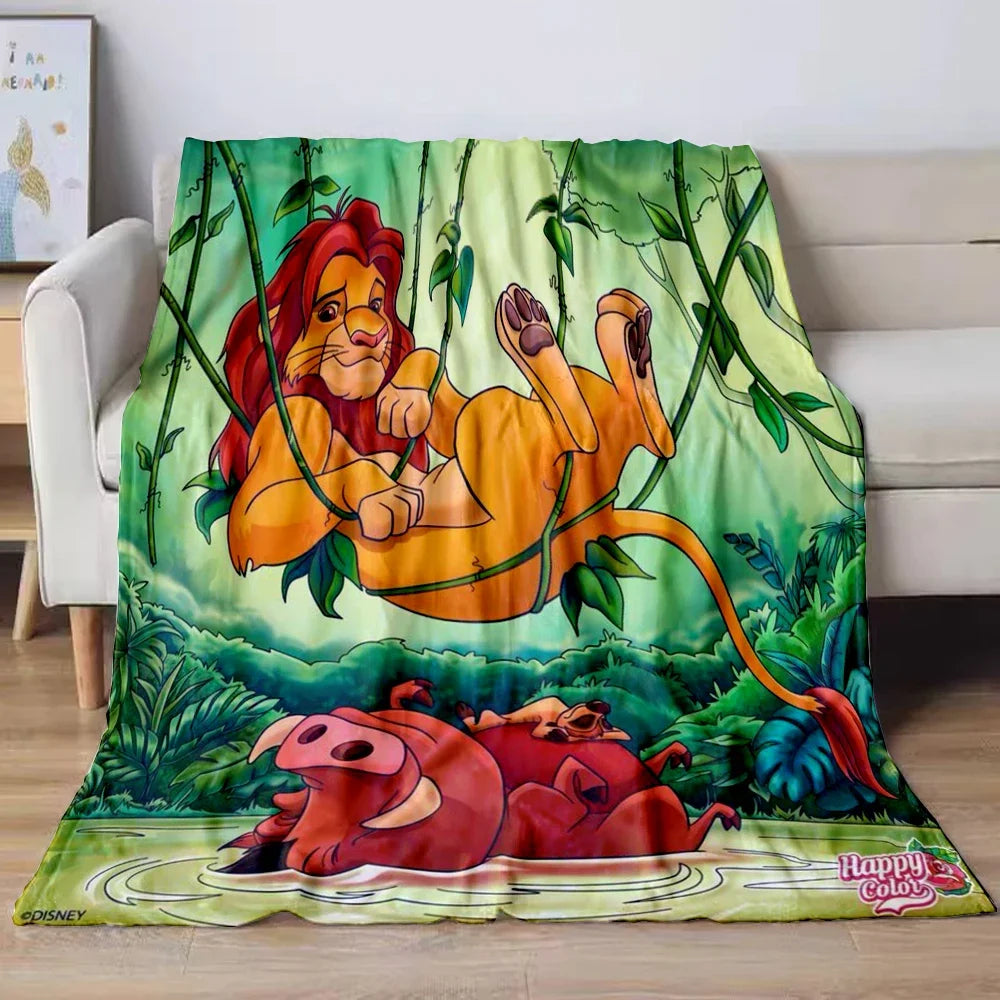 Lion King Simba Cartoon Flannel Blanket – Soft Cozy Throw for Sofa, Bed, Car, Camping, Travel & Kids Gift