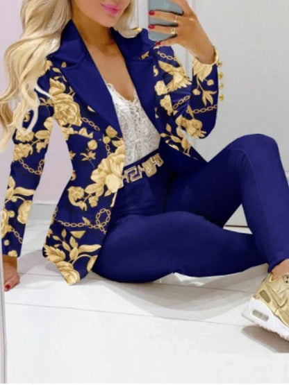 CM.YAYA Women’s Paisley Butterfly Blazer & Pants Set – Elegant 2-Piece Autumn Winter Street Style Outfit