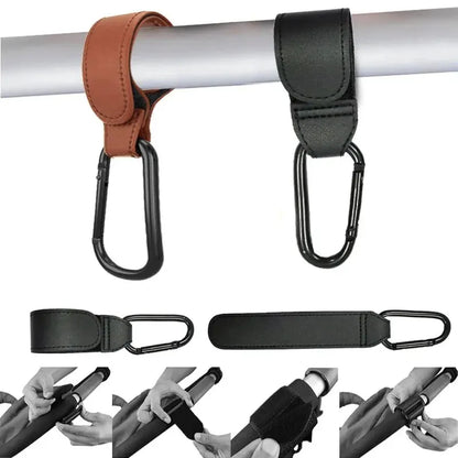 Leather Baby Stroller Hook Organizer – PU Adjustable Pram Hook & Diaper Bag Hanger for Travel & Baby Accessories Storage