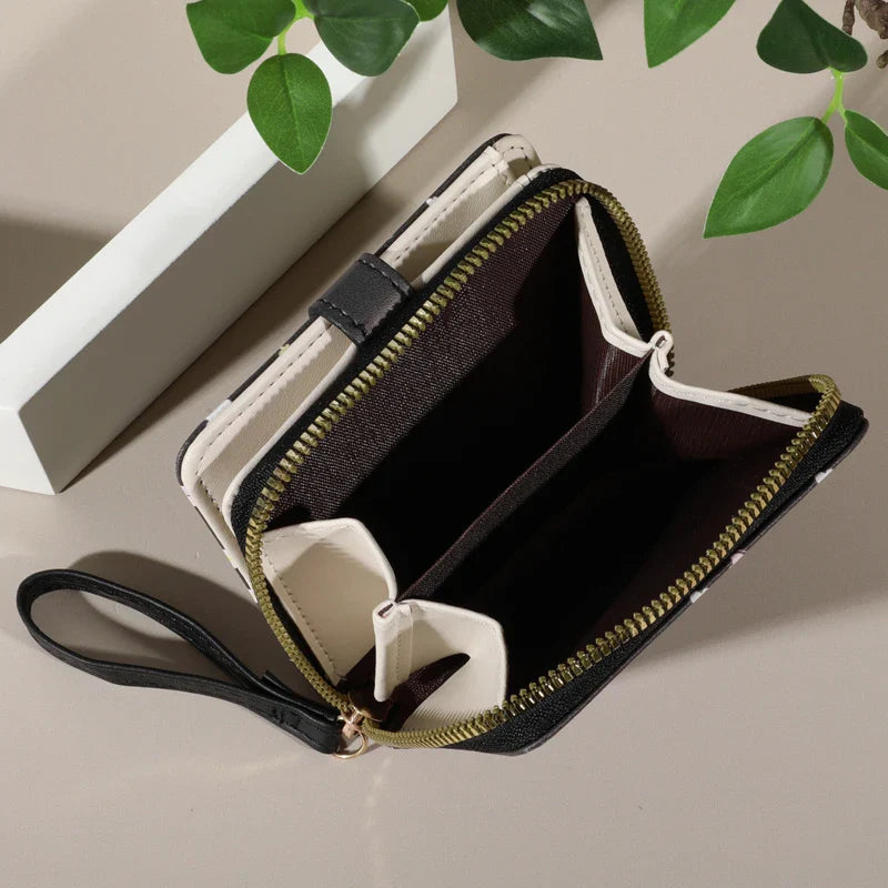 Flower Patterned Credit Card Holder – Small Zipper Card Case Wallet for Women & Men, Handheld and Compact