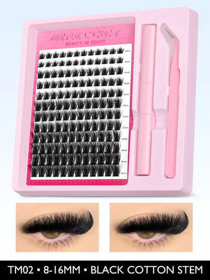 Fluffy C Curl Lash Cluster Kit (10–18mm) – DIY Eyelash Extensions Set with Bond & Seal for Natural Volume Lashes