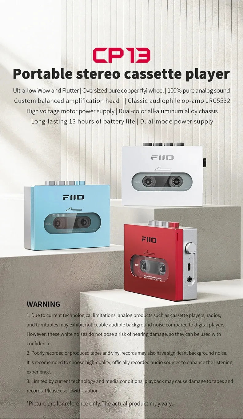 FiiO CP13 Portable Stereo Cassette Music Player – 13 Hours Battery Life, 1800mAh, Dual-Mode 4.2V Power Supply, MP3 Player