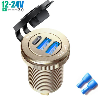 Type-C Built-in USB Car Charger Socket QC3.0 Fast Charging Aluminum Metal Power Outlet Adapter for Audi A1 A3 A4 A5 A6 A7 A8 Universal Fit