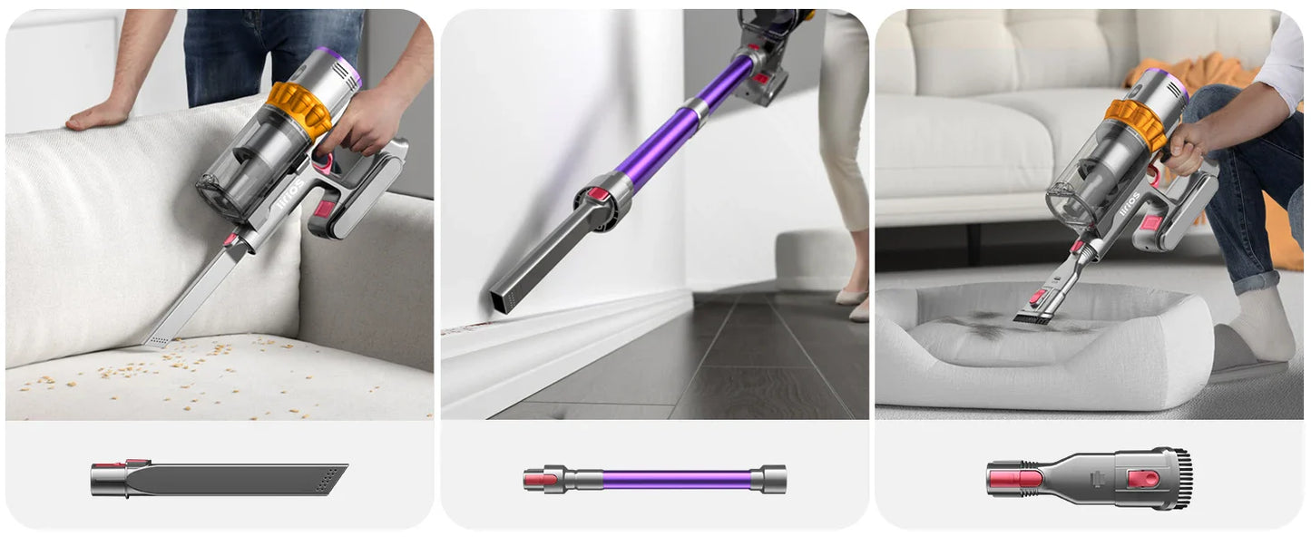 550W Cordless Vacuum Cleaner - 45KPa Suction, 65 Min Runtime, Low Noise, LED Screen, Wall Mount Charging for Home