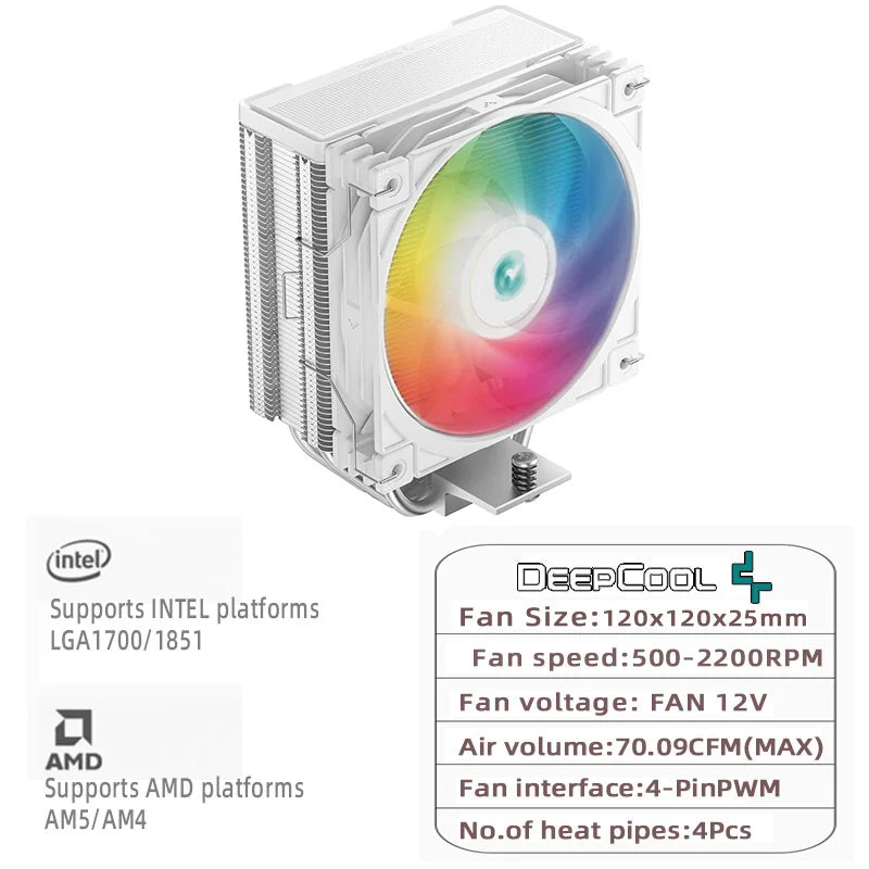 DEEPCOOL AG400 ARGB CPU Air Cooler – 4 Heat Pipe PWM 220W TDP High Performance Cooling for Intel LGA1700/1200/115X & AMD AM4/AM5