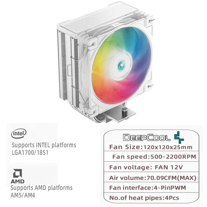 DEEPCOOL AG400 ARGB CPU Air Cooler – 4 Heat Pipes PWM 220W TDP Radiator for Intel LGA1700/1200/115X & AMD AM4/AM5 High Performance Cooling Fan