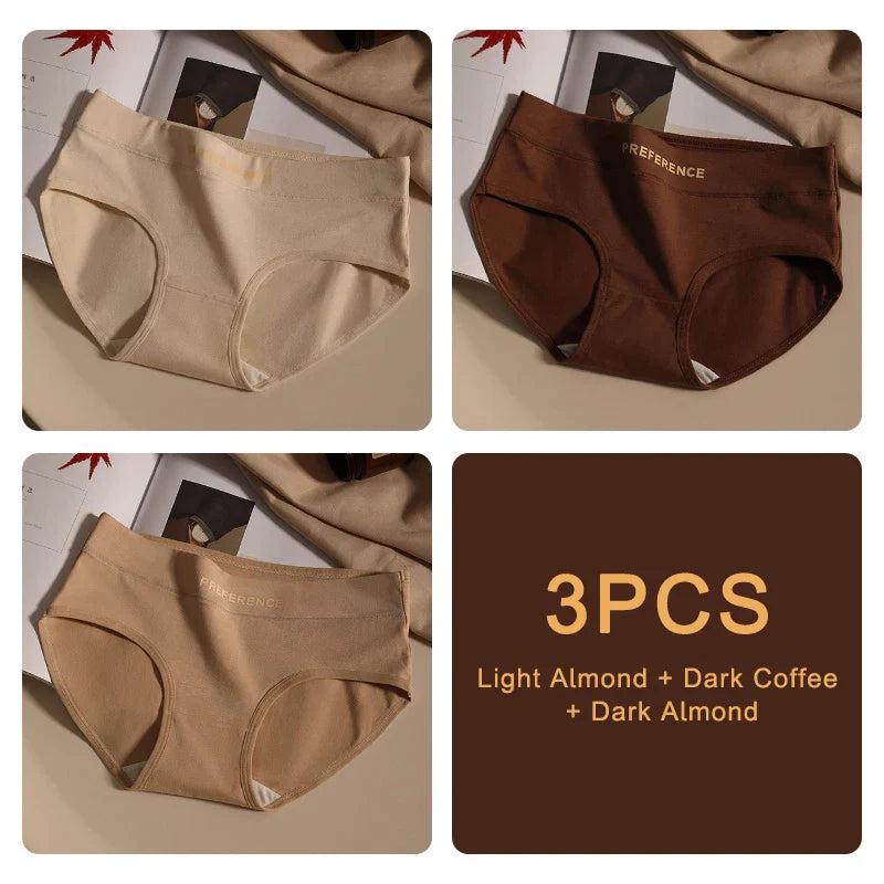 3PCS Seamless Women's Cotton Panties – Soft, Breathable, Large Size Sports Underwear Set