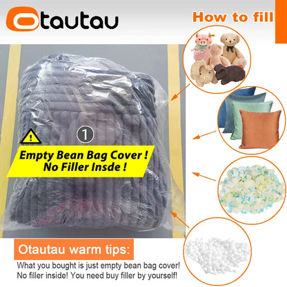 OTAUTAU Faux Fur Bean Bag Cover - 140x180cm Soft Plush Pillowsac No Filler