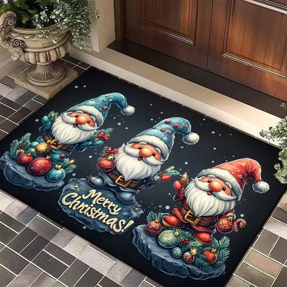Christmas Festive Entry Door Mat — Santa Claus, Elk & Tree Holiday Anti-Slip Bathroom/Entrance Doormat
