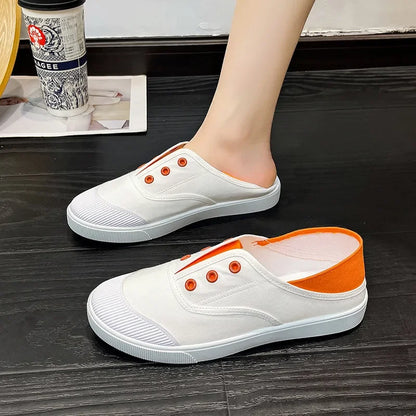 Lady Classic Round Toe White Canvas Shoes | Comfortable Lace-Up Street Sneakers for Students