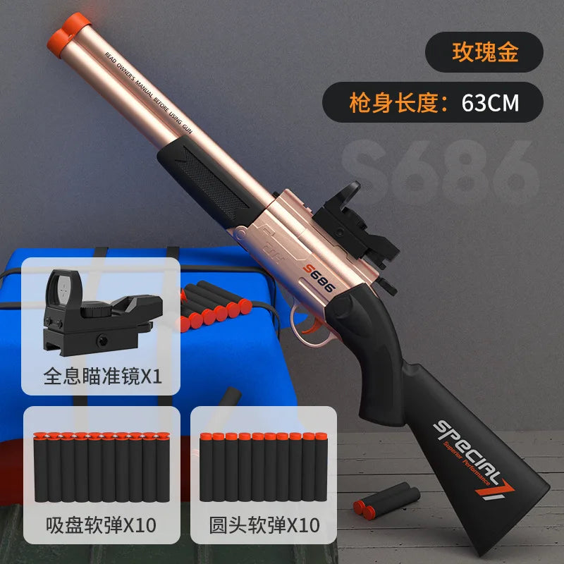 Toy Gun S686 Rifle – Double Barreled Airsoft Launcher with Dual Soft Bullets, Outdoor Sports Shotgun for Kids