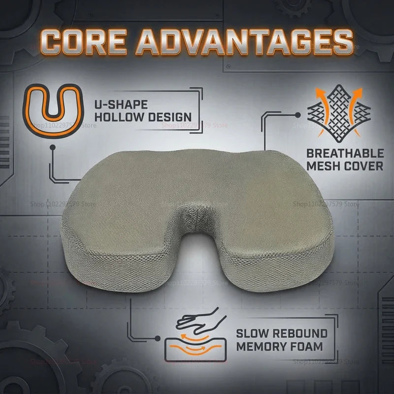 Travel Memory Foam U-Shaped Seat Cushion – Ergonomic Hip & Lumbar Support Pad for Office Chair, Car & Travel Comfort