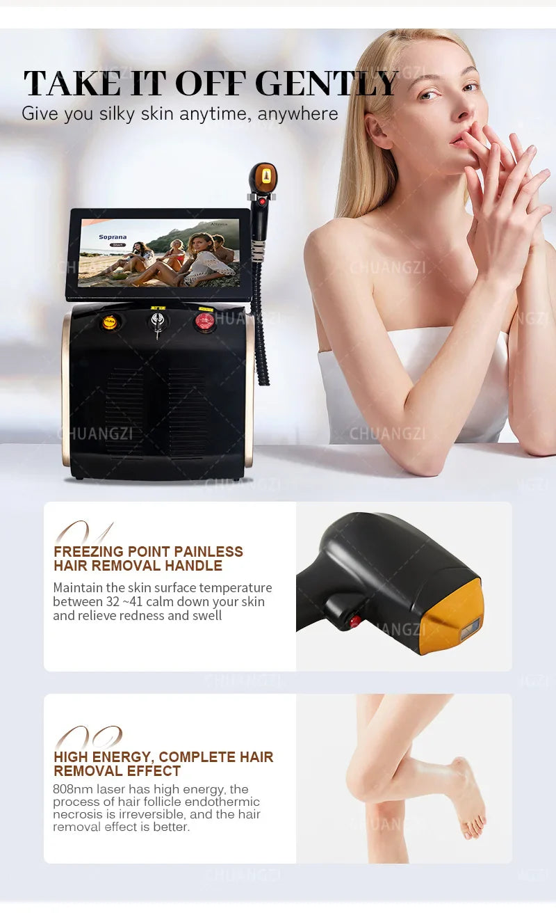 2025 3000W Alexandrite Ice Platinum Diode Laser Epilator - Professional Permanent Hair Remover for Women