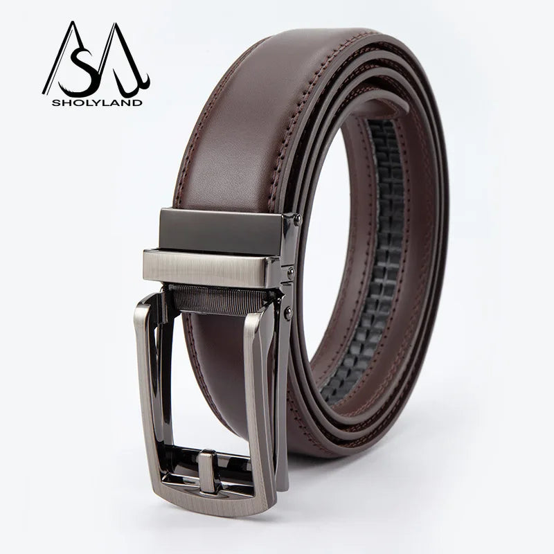 Men’s Classic Leather Belt – Trendy Two-Layer Cowhide with Alloy Automatic Buckle for Business & Casual Wear