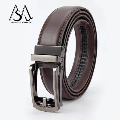 Men’s Classic Leather Belt – Trendy Two-Layer Cowhide with Alloy Automatic Buckle for Business & Casual Wear