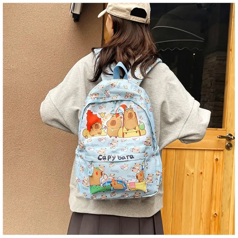 Cute Capybara Backpack | Large Capacity, Breathable Nylon Schoolbag for Students, Women & Girls, Ultra-Light Book Bag