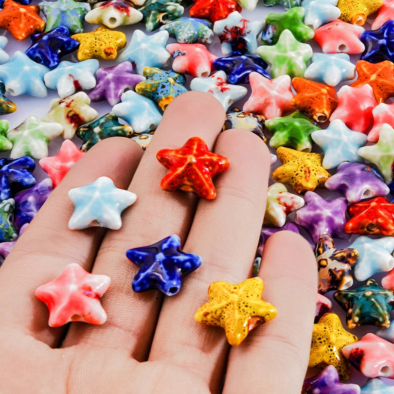 10/20/30PCS Colorful Ceramic Animal Beads – 2mm Hole Clownfish, Turtle, Star & Conch Shell for DIY Jewelry, Bracelets & Crafts