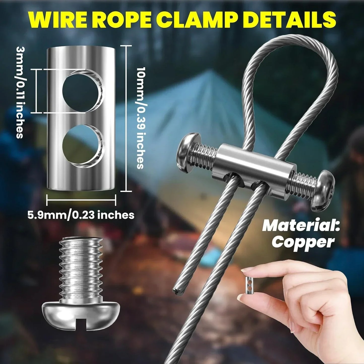 100/10PCS Steel Wire Rope Cable Clamps – Adjustable Metal & Copper Clips for 1.2–2.5mm Cables