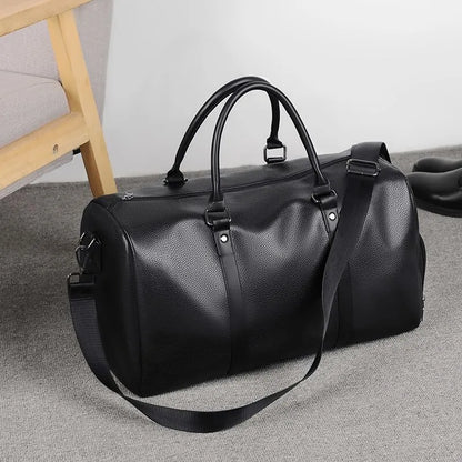 Retro Short Trip Bag – Large Capacity PU Waterproof Sports & Fitness Motorcycle Leisure Bag