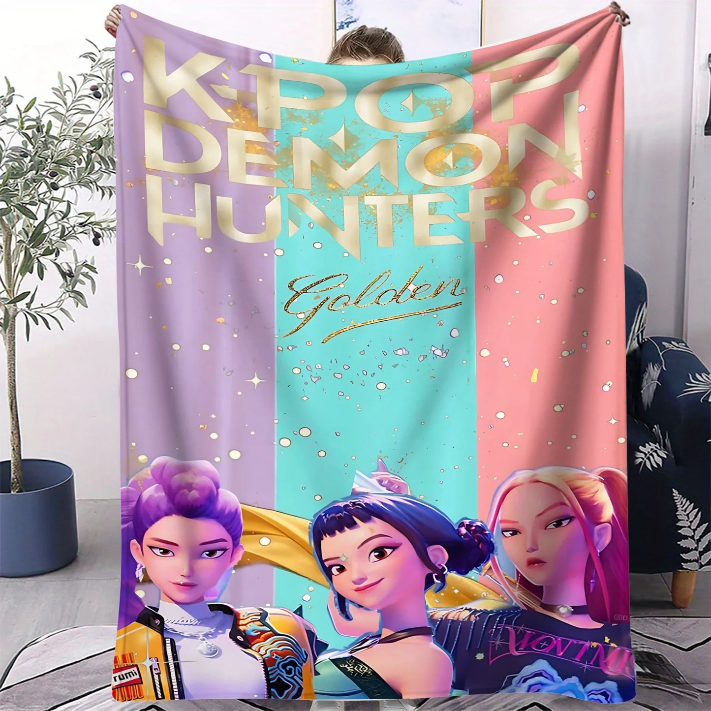 K-Pop Demon Hunter Flannel Blanket — Anime Girl Team Throw — Winter Warm Sofa & Bed Cover Fan Gift