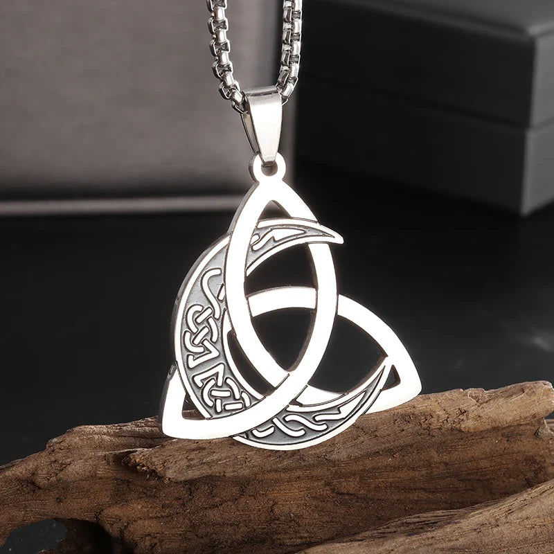 Witch Knot Necklace – Stainless Steel Magic Celtic Knot Pendant, Pagan Witchcraft Symbols, Jewelry Gift for Women