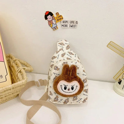 Kids Cartoon Plush Backpack – Cute Animal Crossbody Chest Bag, Lightweight & Spacious for School, Travel, Daily Use