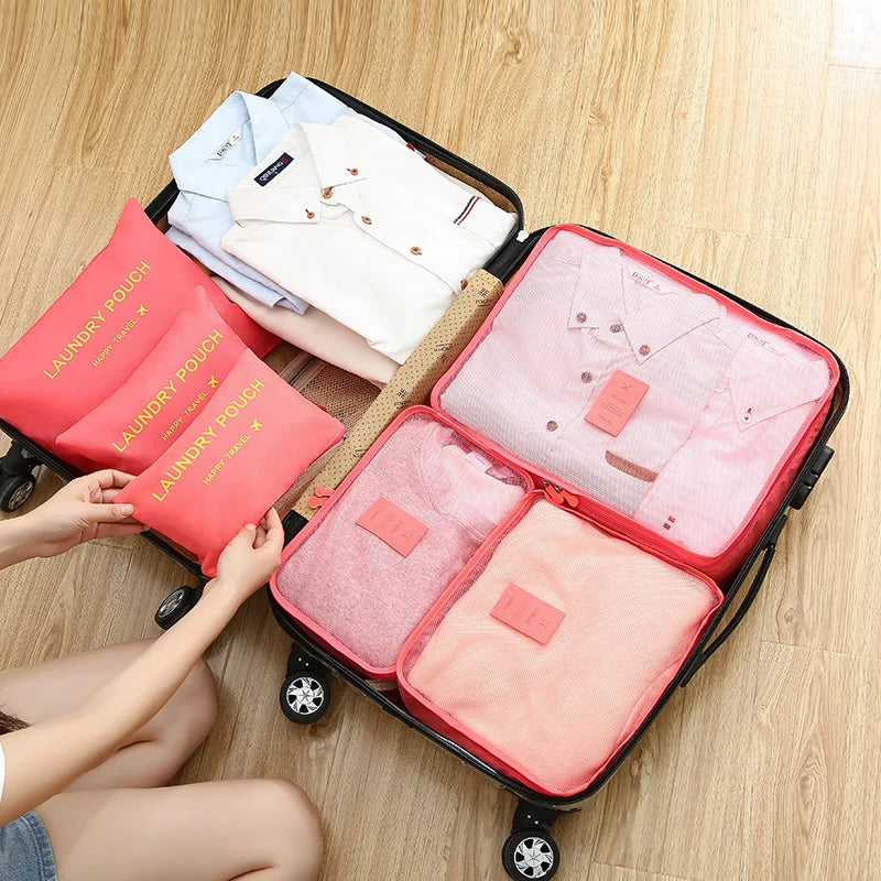 6pcs Travel Storage Bags Set: Portable Luggage Organizers for Suitcase Packing - Clothes, Shoes, Foldable Cases