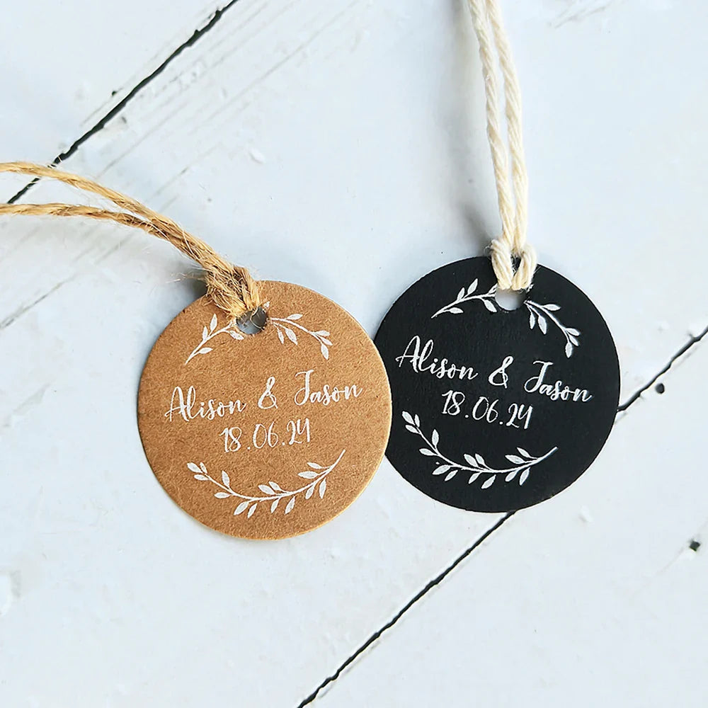 BY49 35mm Kraft & Black Paper Labels – Customizable Name & Date Wedding Decoration Stickers