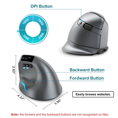 Lefon Bluetooth Vertical Mouse - Wireless Ergonomic Mice with OLED Screen & RGB, USB Optical Rechargeable Mouse for PC Laptop Gaming