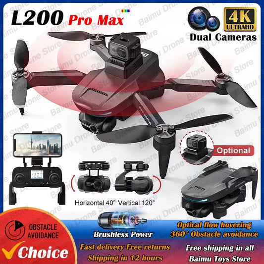 L200 PRO MAX Drone – GPS, Brushless Motor, 4K HD Camera, 2-Axis Gimbal, 360° Obstacle Avoidance FPV RC Quadcopter