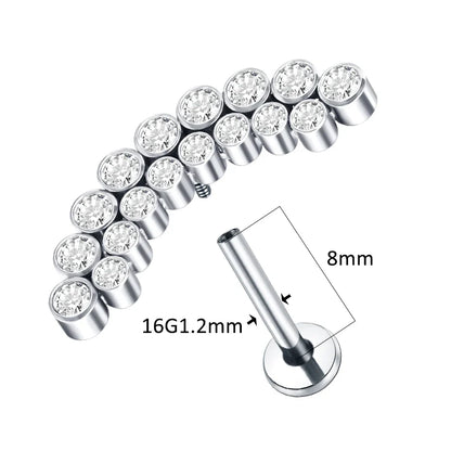 Titanium CZ Tragus & Helix Stud – Internally Threaded Labret Lip Ring Piercing Earring (1PC)