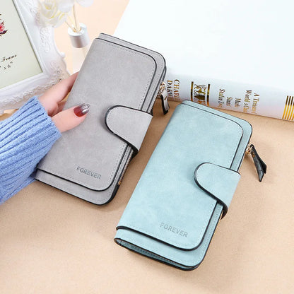 Women’s Korean Style Three-Fold Wallet – Multi-Card Buckle Purse with Frosted Two-Tone Fabric