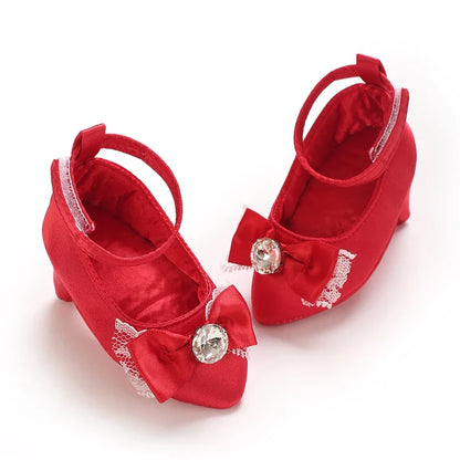 Newborn Baby Girl Princess Heels - Bow Party Crib Shoes for 0–5 Months