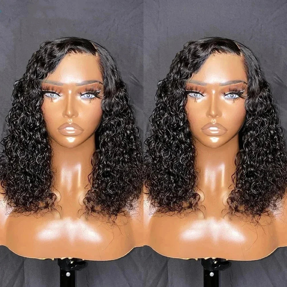 Wear and Go Water Wave Bob Lace Wig – Curly 6x4 Glueless Human Hair, 4x4 Ready-to-Go Pre-Cut Lace Wig for Women
