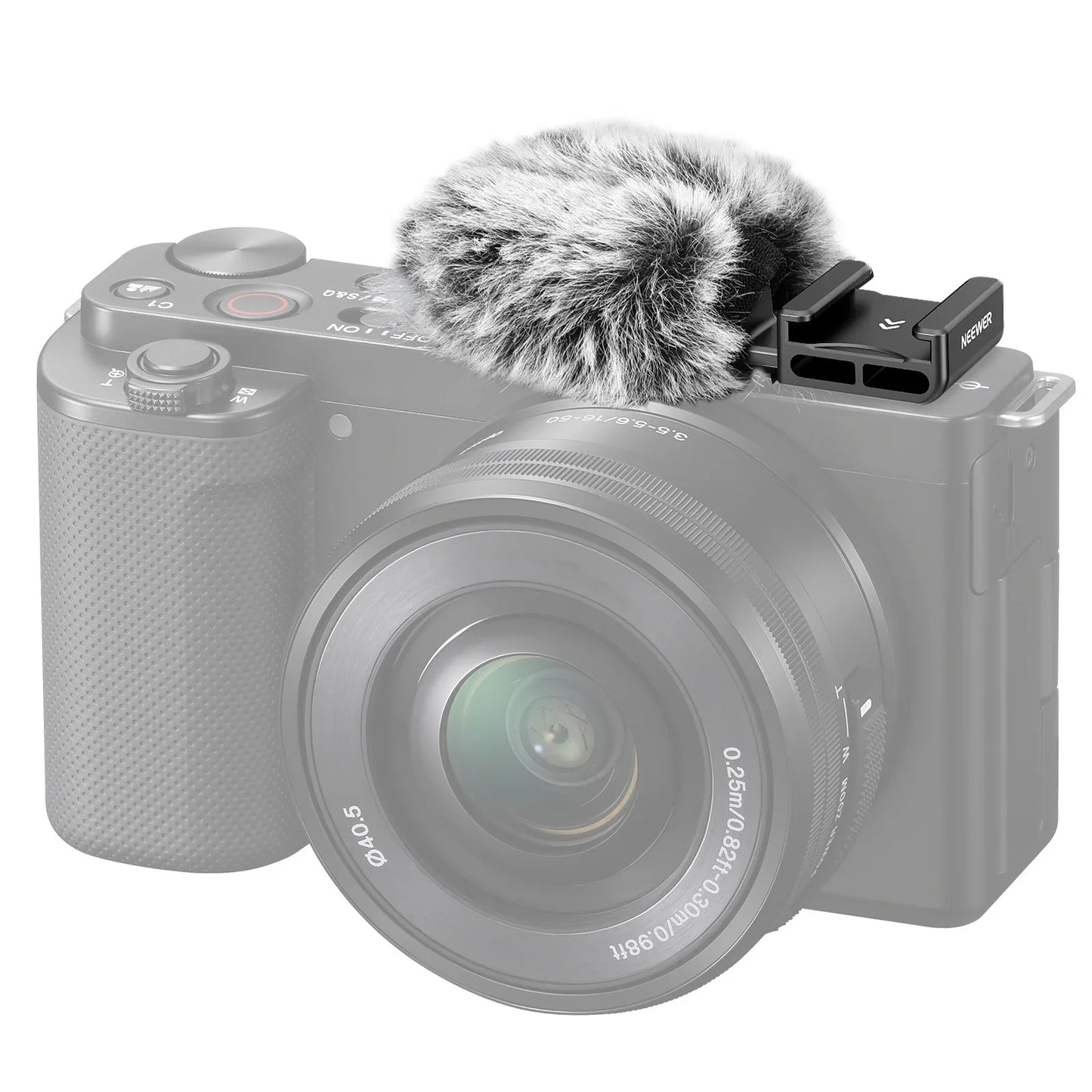 Neewer Cold Shoe Wind Muff – Furry Microphone Windscreen for ZV Series Vlog Cameras with Mount Adapter