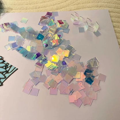 Mini Rainbow Holographic Acrylic Tiles - Decorative Double-Sided Craft Squares