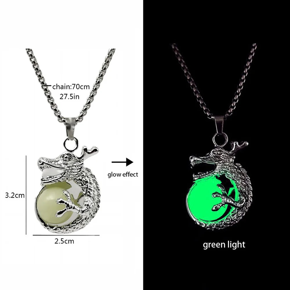 Hip-Hop Rock Dragon Necklace – Stainless Steel Chain with Luminous Alloy Pendant, Glow-in-the-Dark Night Dance Jewelry