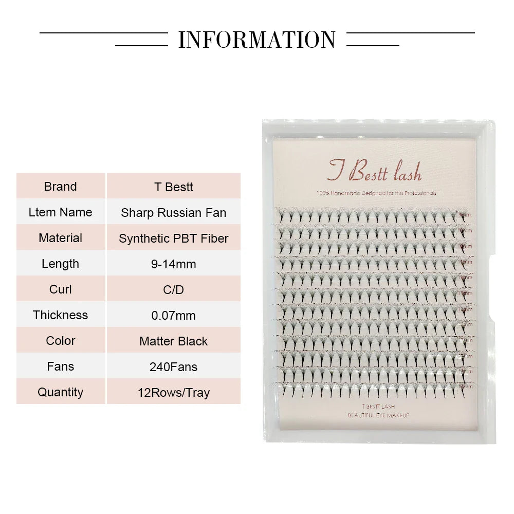TBestt 5D/6D/8D/10D Premade Volume Lash Fans – Soft Silk Eyelash Extensions